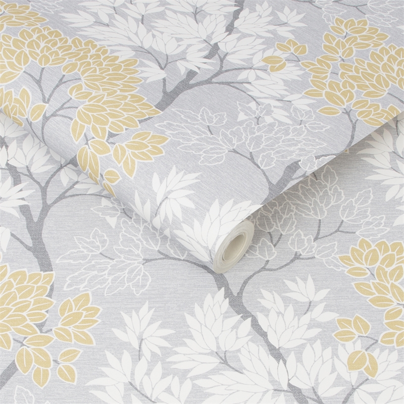 tree wallpaper homebase,yellow,duvet cover,textile,pattern,room