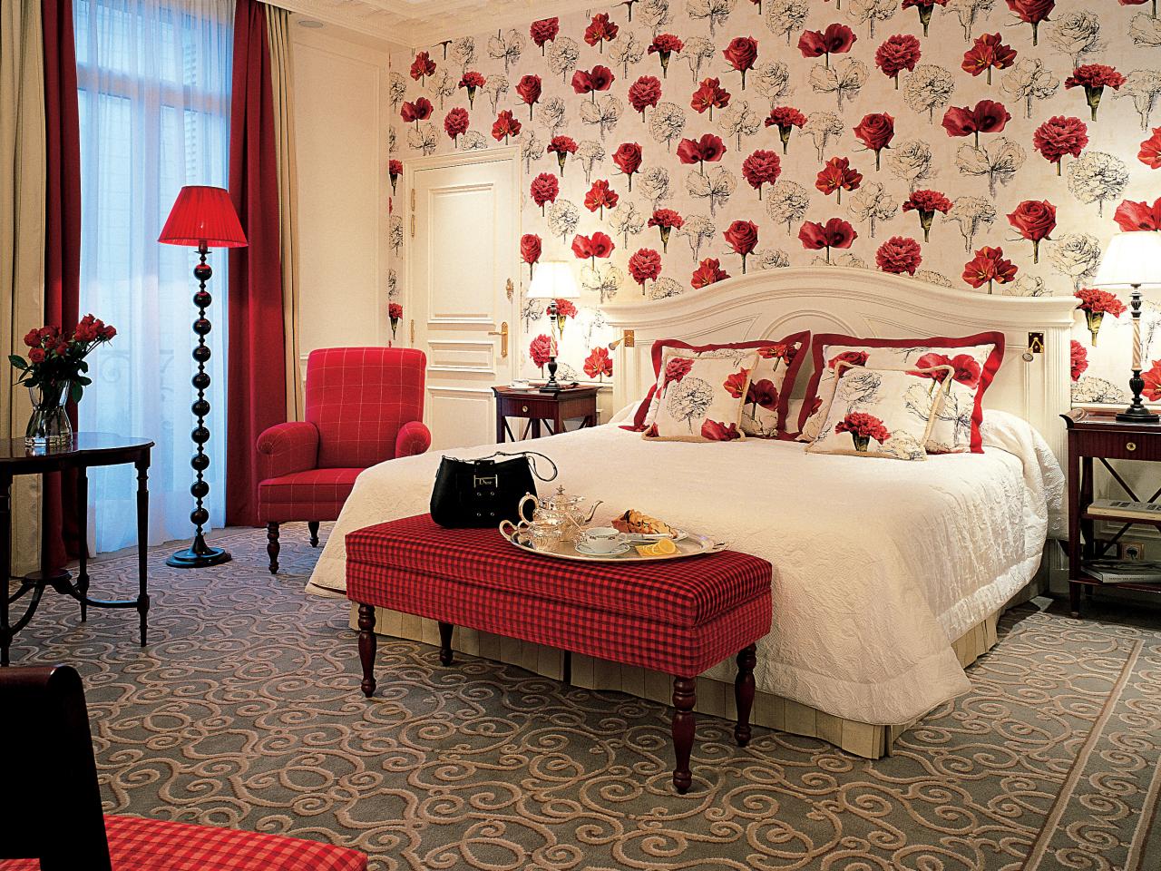 赤い寝室の壁紙,ルーム,寝室,家具,ベッド,財産