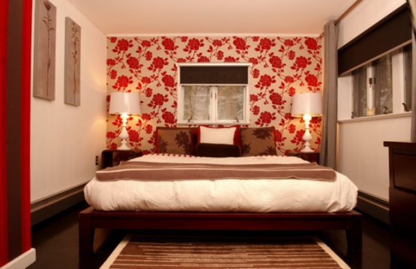 red bedroom wallpaper,bedroom,room,furniture,bed,interior design