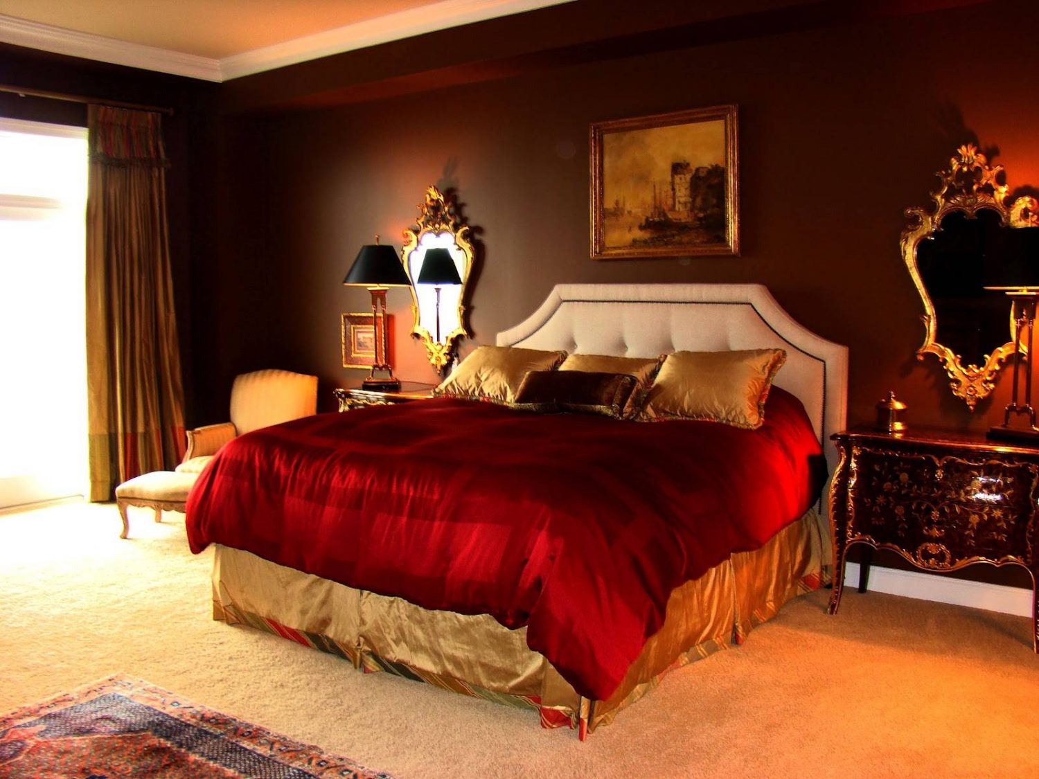 papier peint chambre rouge,chambre,lit,chambre,meubles,propriété