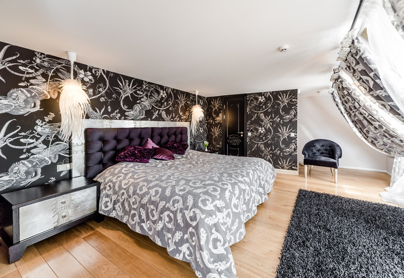 black and white wallpaper for bedroom,bedroom,property,room,furniture,bed
