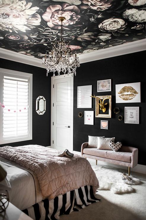 papier peint noir et blanc pour la chambre,chambre,chambre,meubles,design d'intérieur,plafond