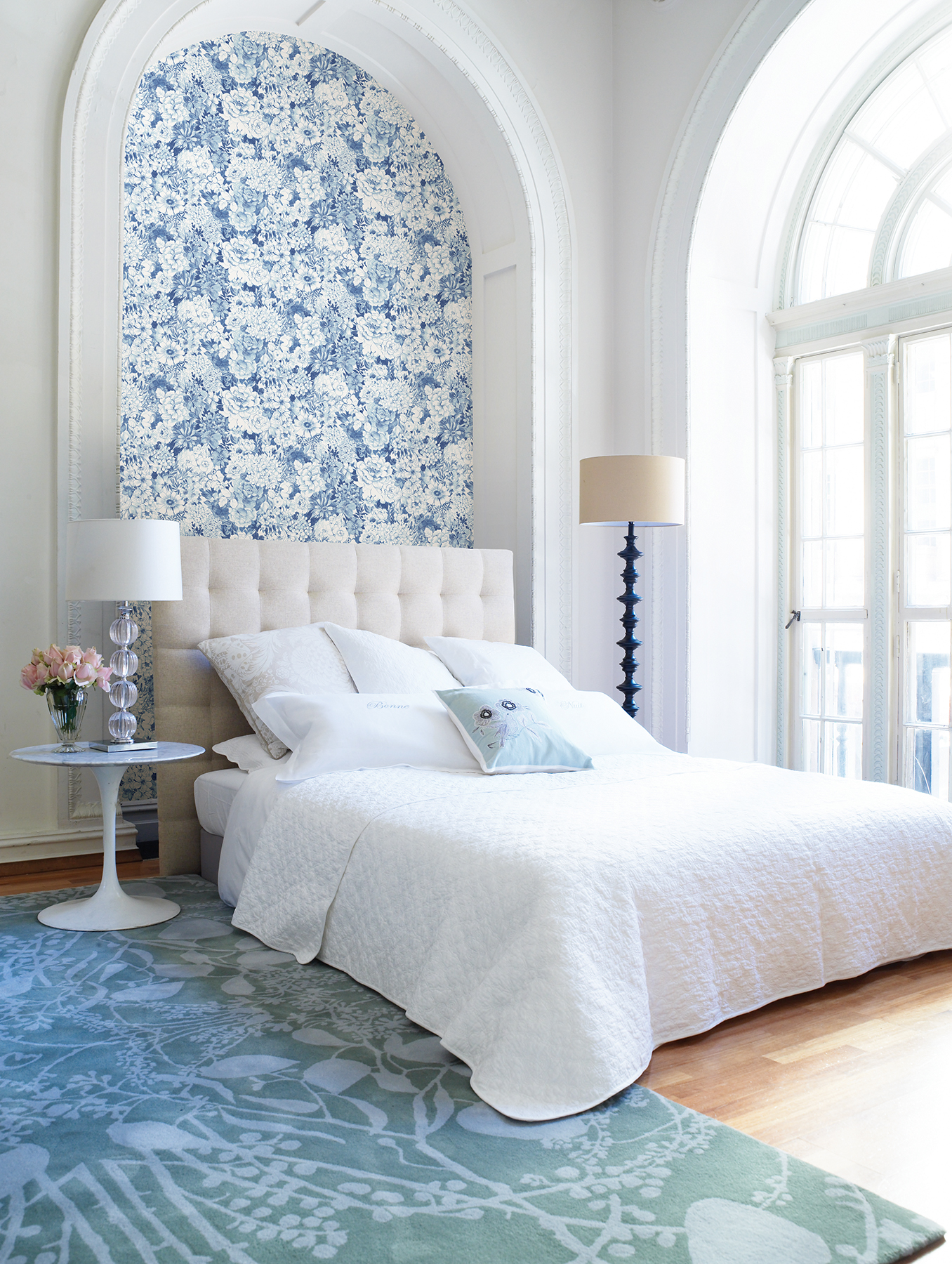 blue bedroom wallpaper,bedroom,furniture,bed,white,room