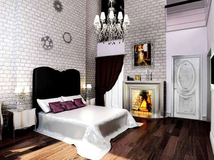 camera da letto in mattoni bianchi,mobilia,camera,interior design,camera da letto,parete