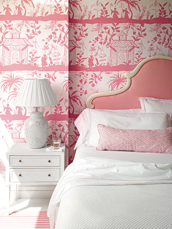 Pink Chinoiserie Bedroom With Pink French Headboard Cute Pastel Pink