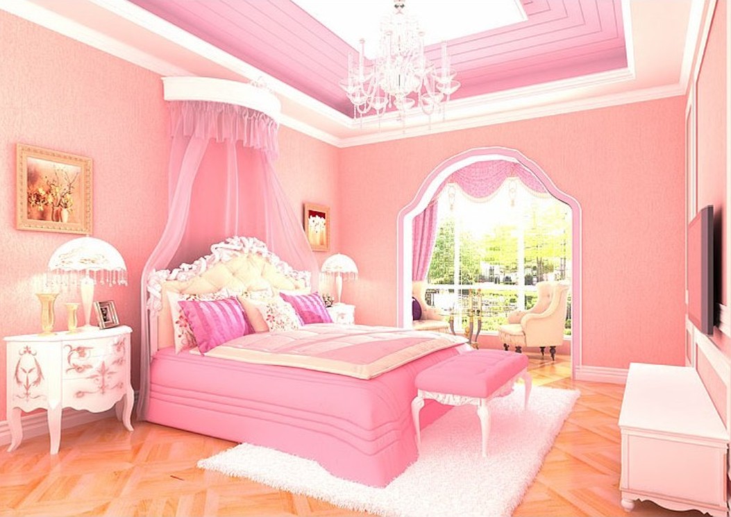 pink bedroom wallpaper,bedroom,bed,room,furniture,pink