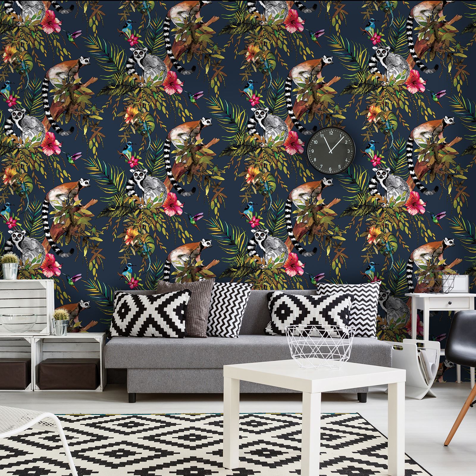 blue feature wallpaper,wallpaper,tree,wall,furniture,room