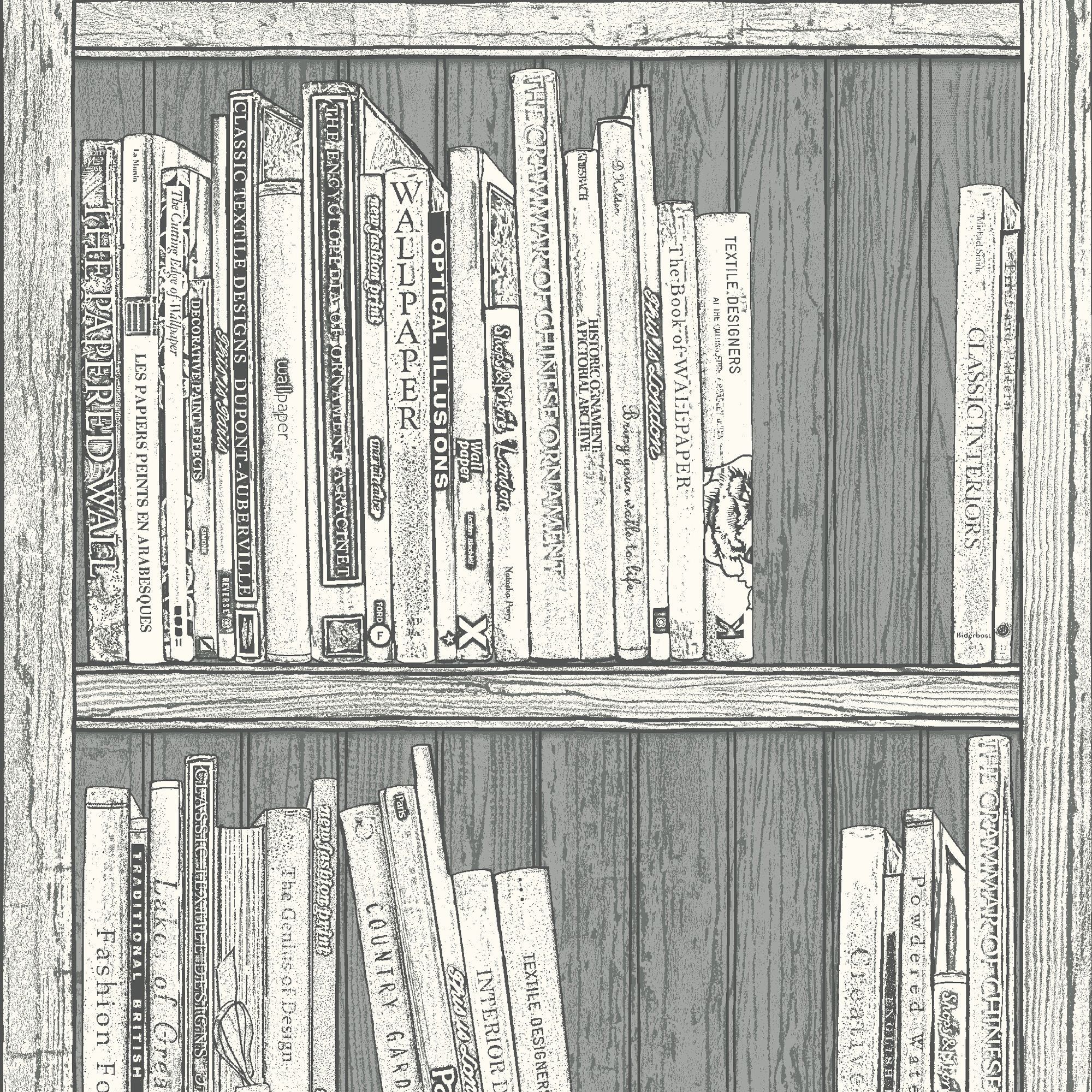 Statement Grey & White Bookcase Wallpaper Bookcase Wallpaper Black