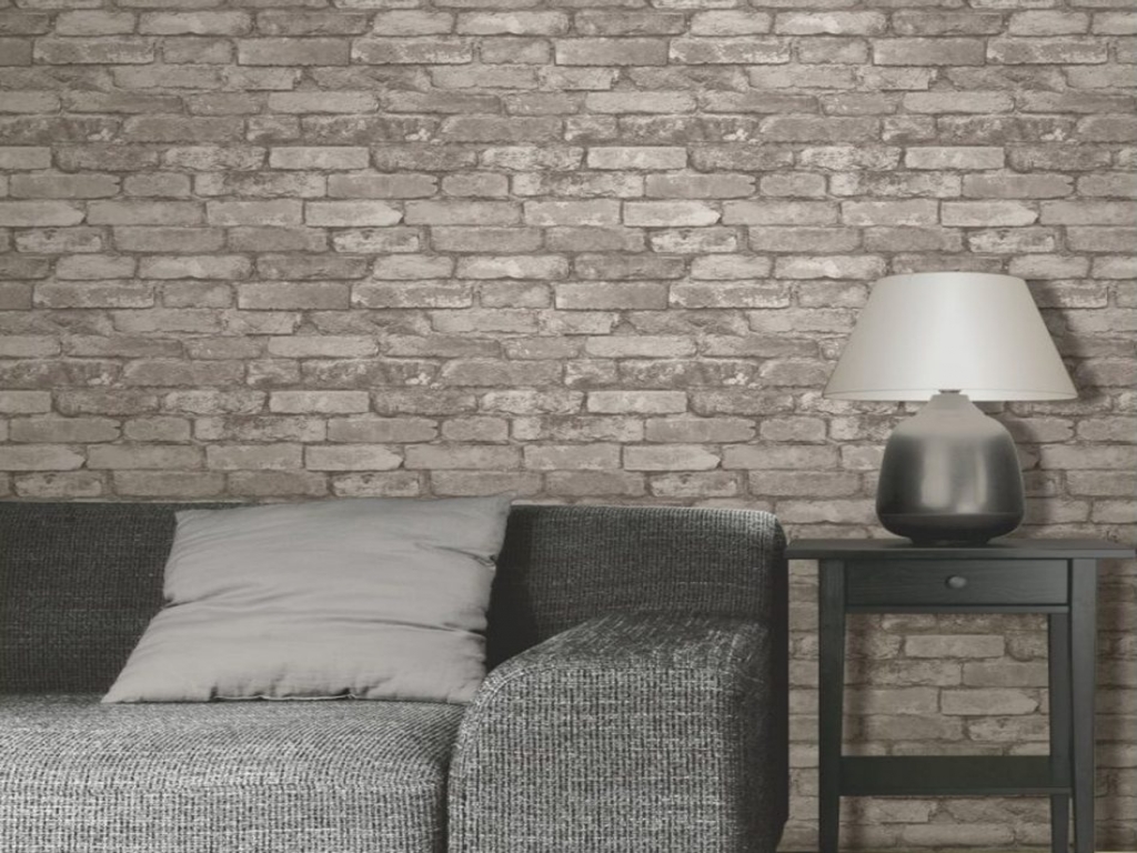 grey brick wallpaper bedroom,wall,brick,wallpaper,lamp,room
