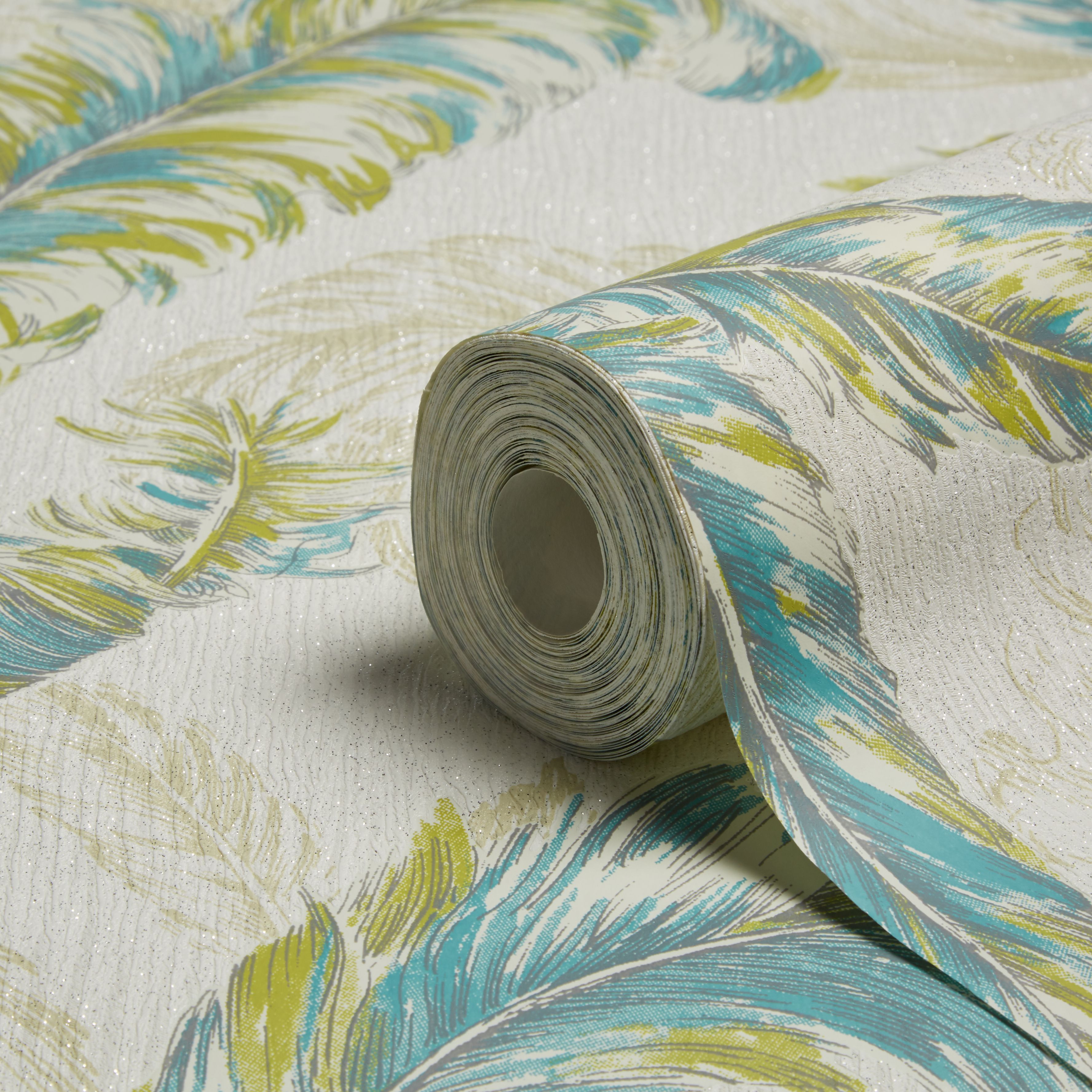 feather wallpaper b&q,green,turquoise,aqua,teal,textile (725281