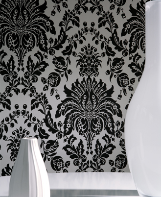 black feature wallpaper,shower curtain,black,wallpaper,wall,interior design