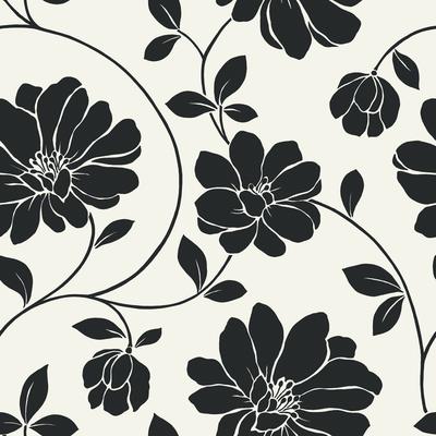 papel tapiz floral barato,negro,modelo,hoja,en blanco y negro,planta
