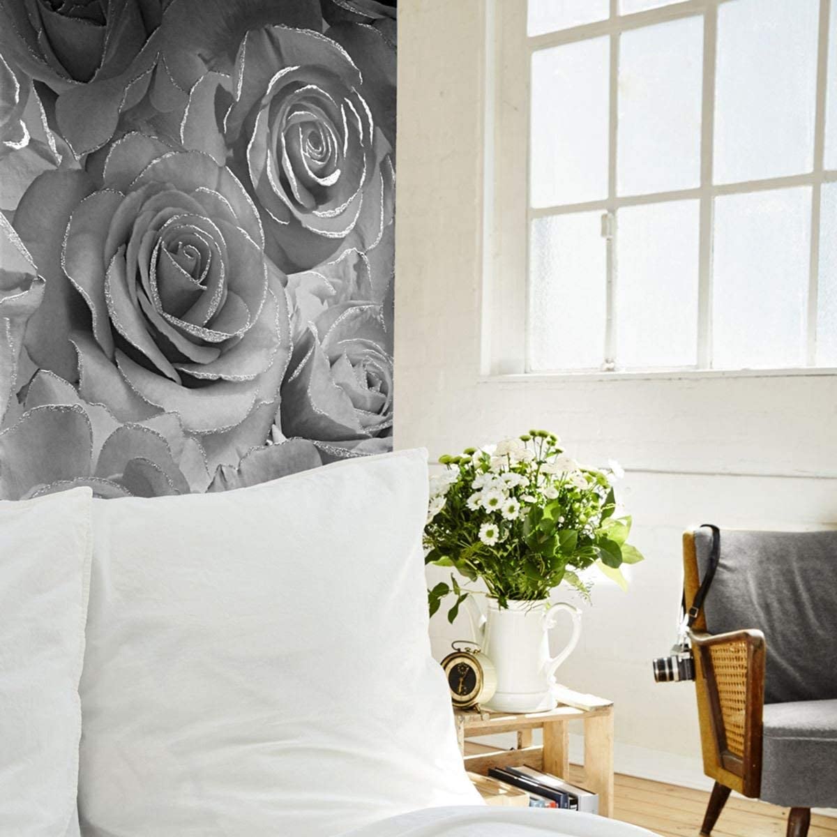 silver glitter wallpaper b&q,white,room,living room,interior design,furniture