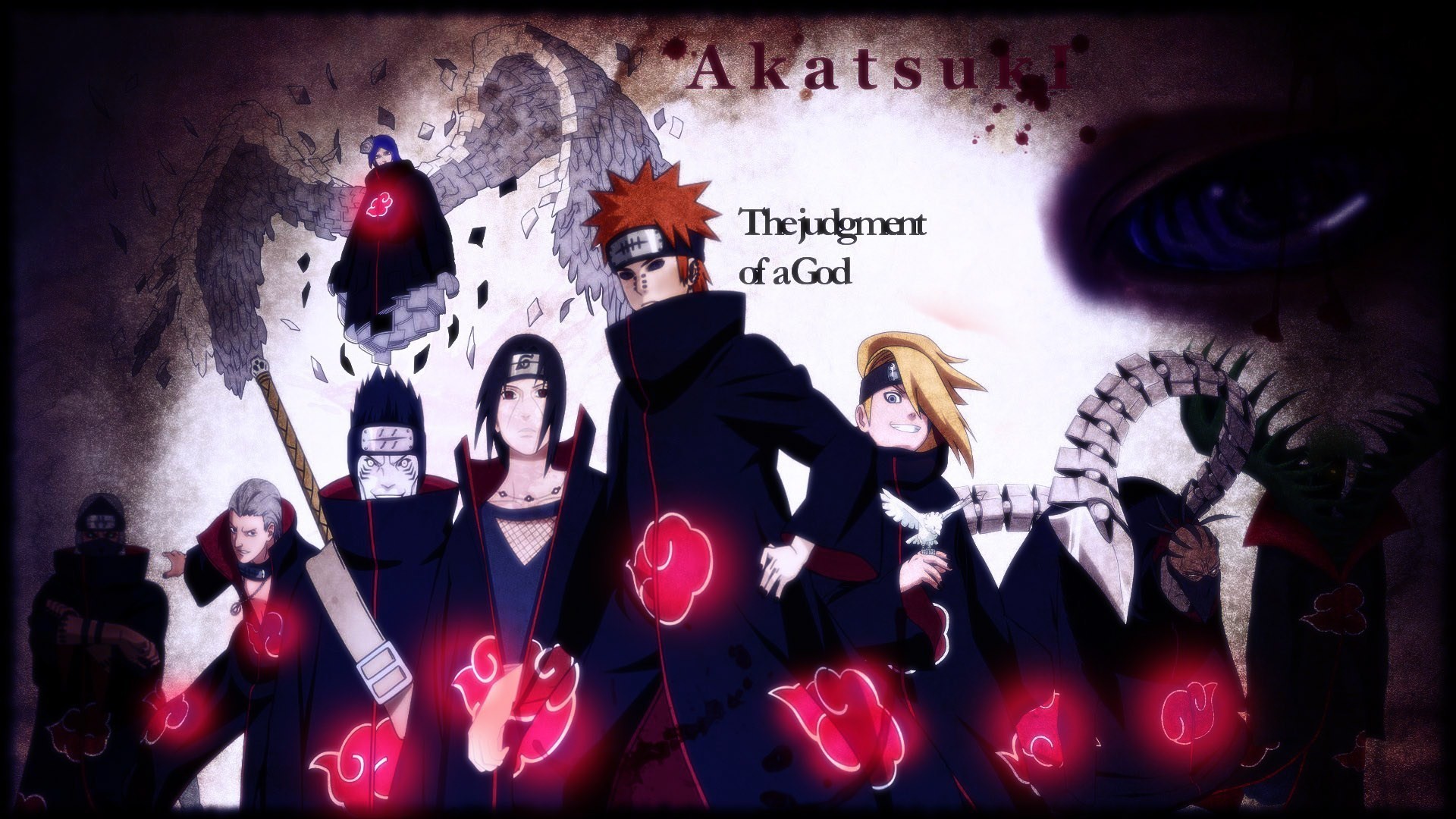 fond d'écran akatsuki android,anime,naruto,police de caractère,animation,musical