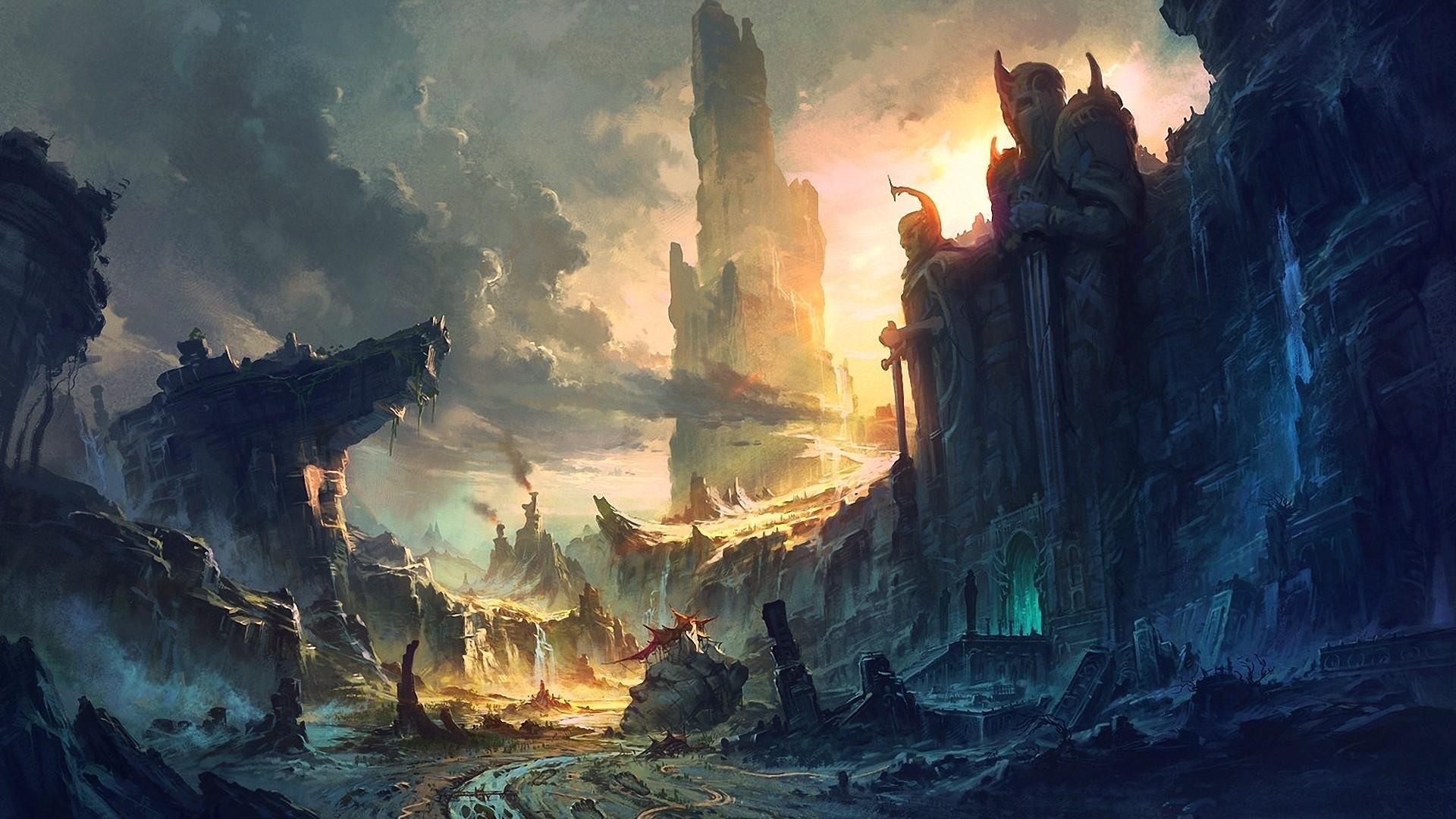 fond d'écran concept art,jeu d'aventure d'action,ciel,oeuvre de cg,mythologie,jeu pc