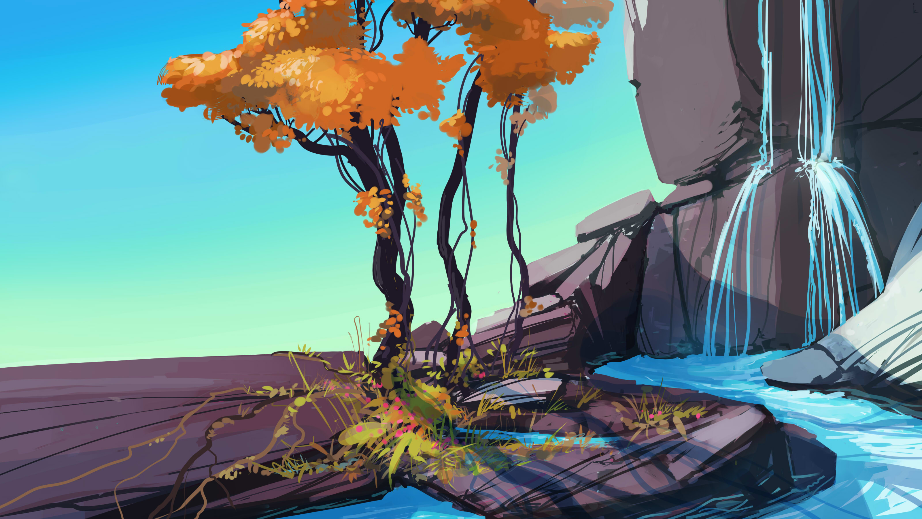 concept art wallpaper,water,tree,illustration,art,plant