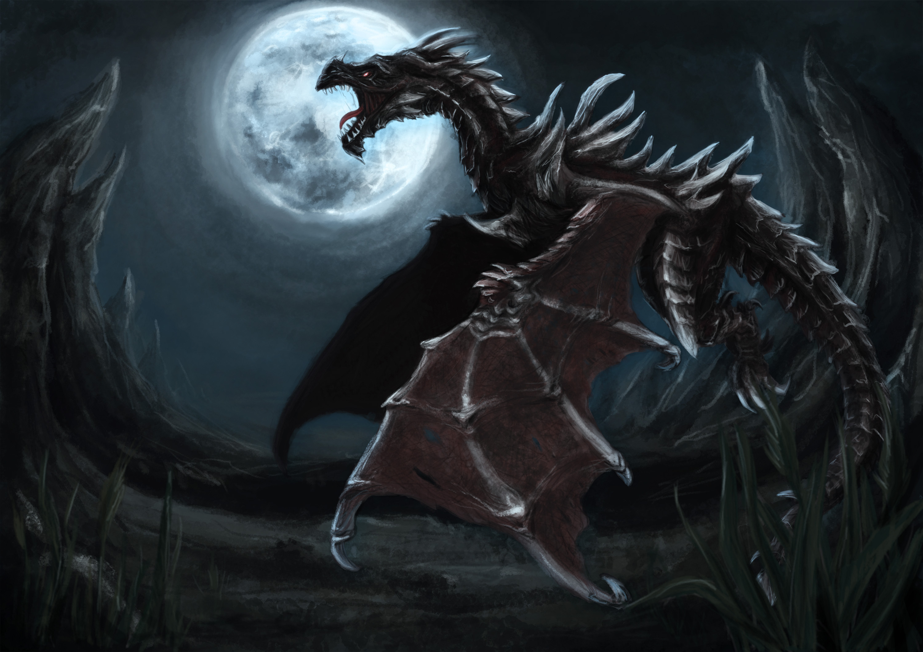 alduin wallpaper,dragon,fictional character,mythical creature,cg artwork,darkness