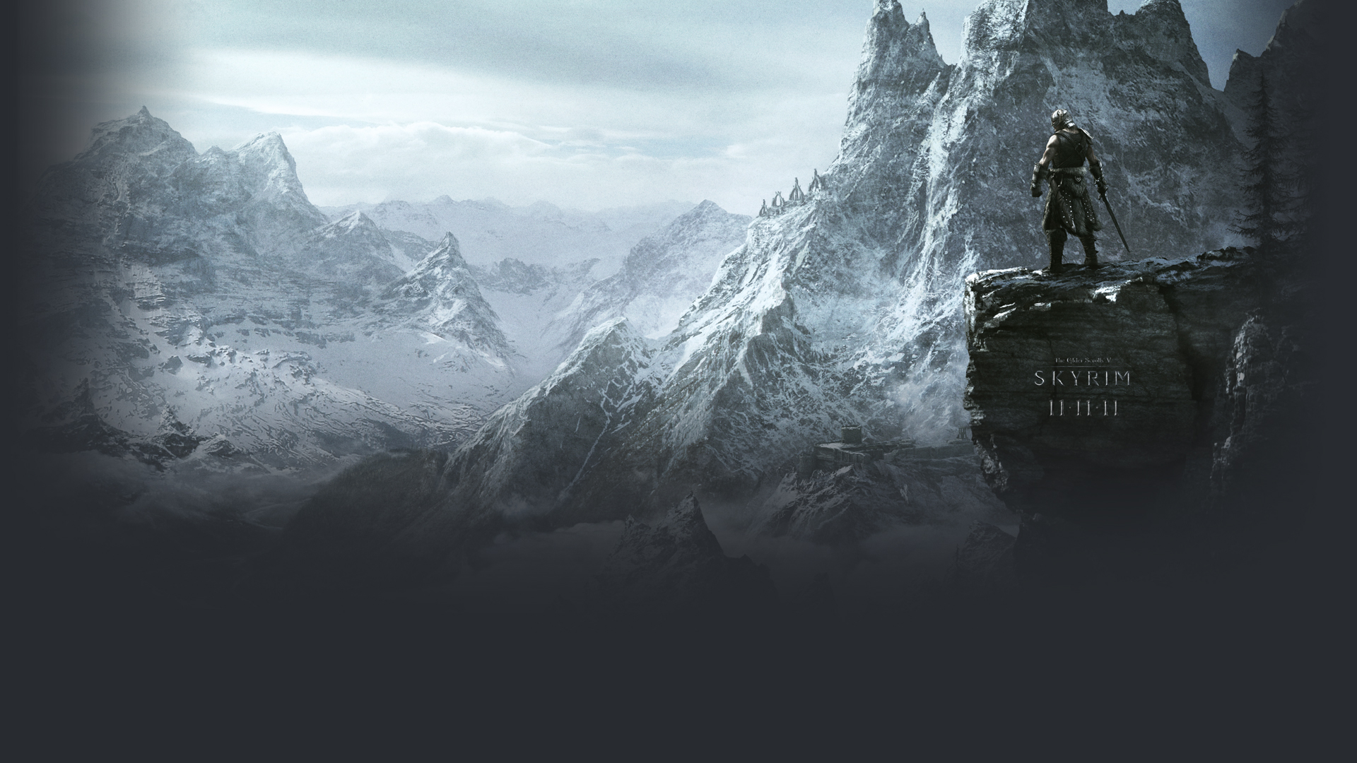 skyrim fondo de pantalla 1920x1080,montaña,cielo,captura de pantalla,cordillera,juego de pc