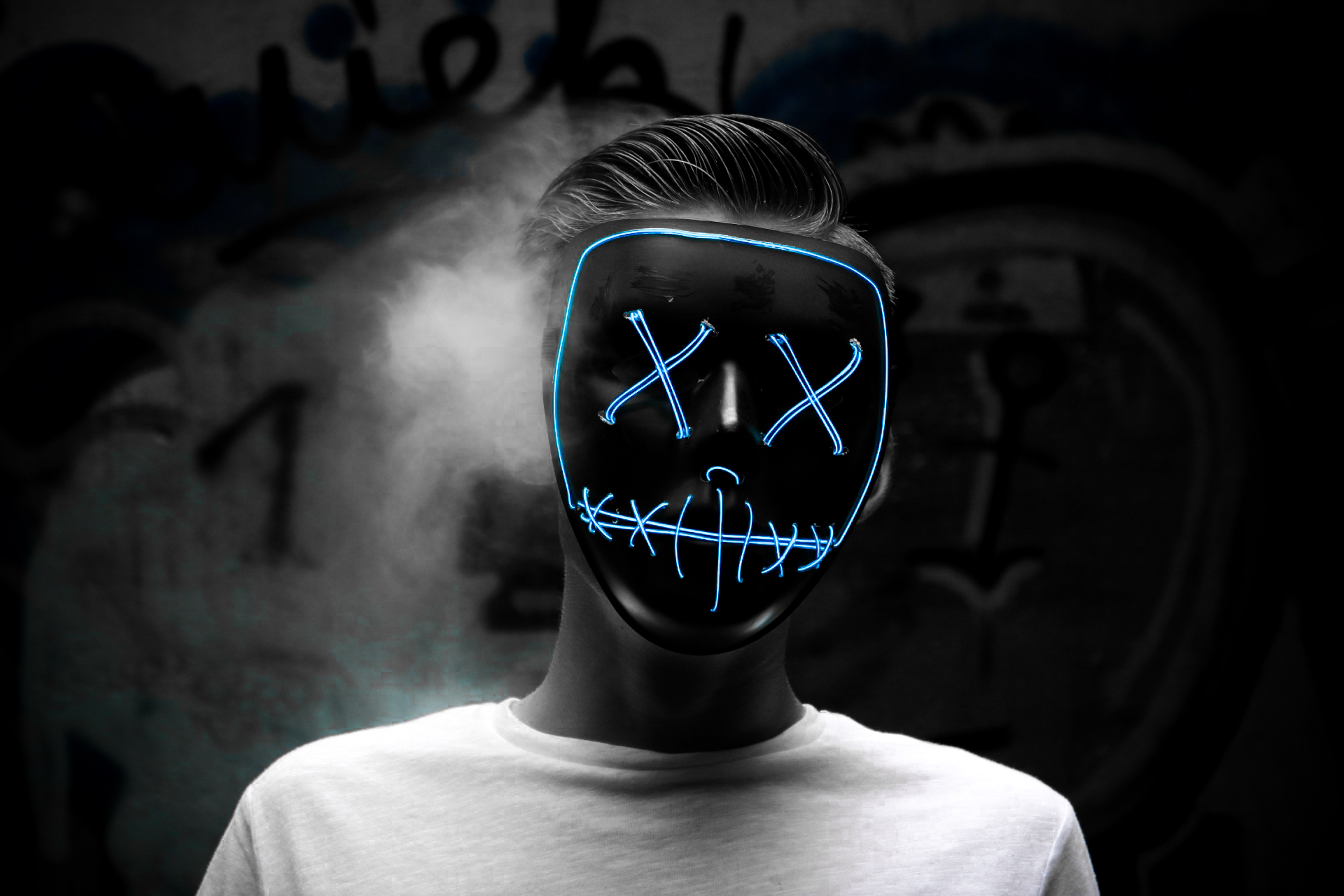 mask man wallpaper,light,head,darkness,neck,cool