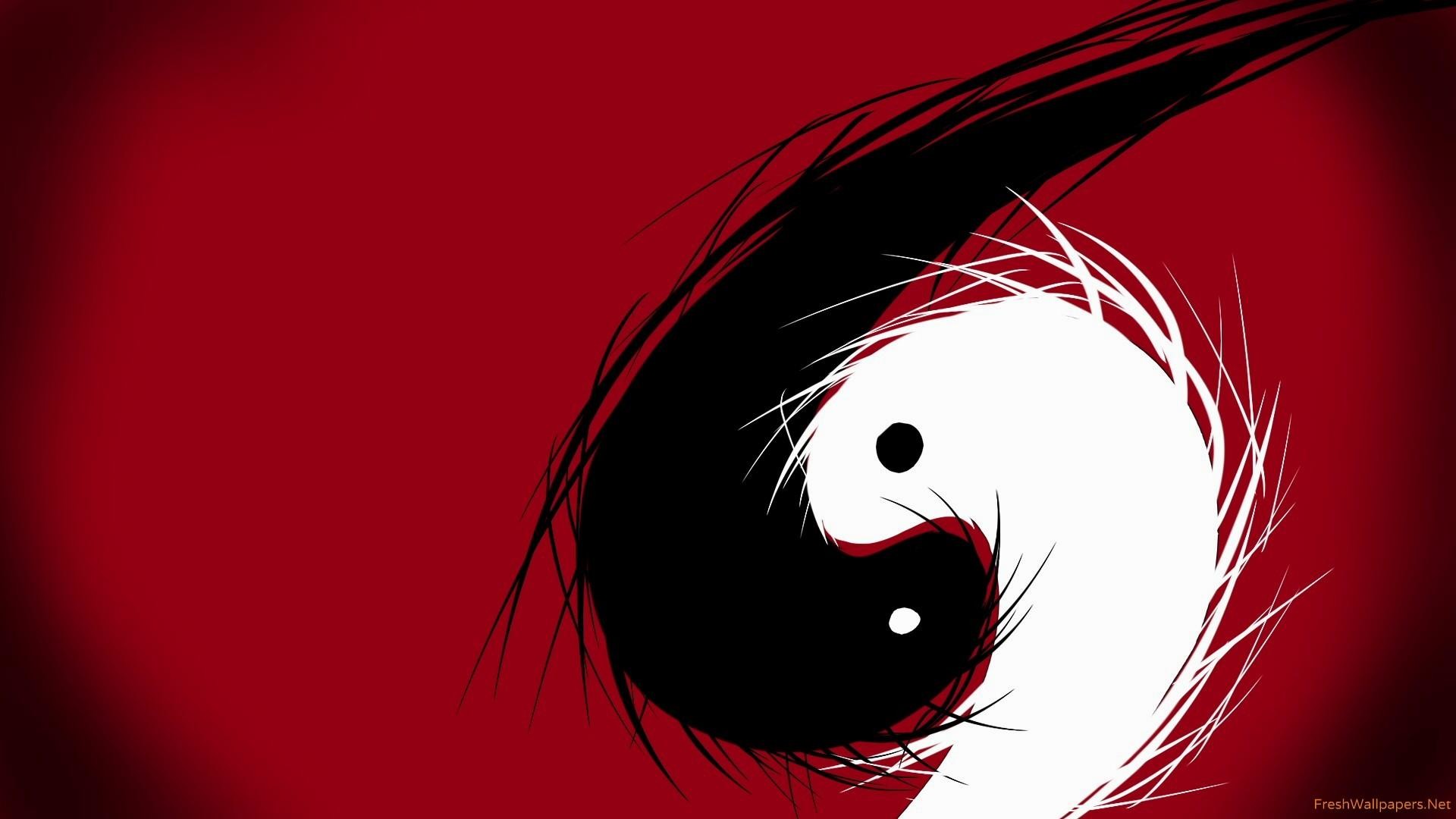 papier peint ying yang,rouge,visage,noir,œil,dessin animé
