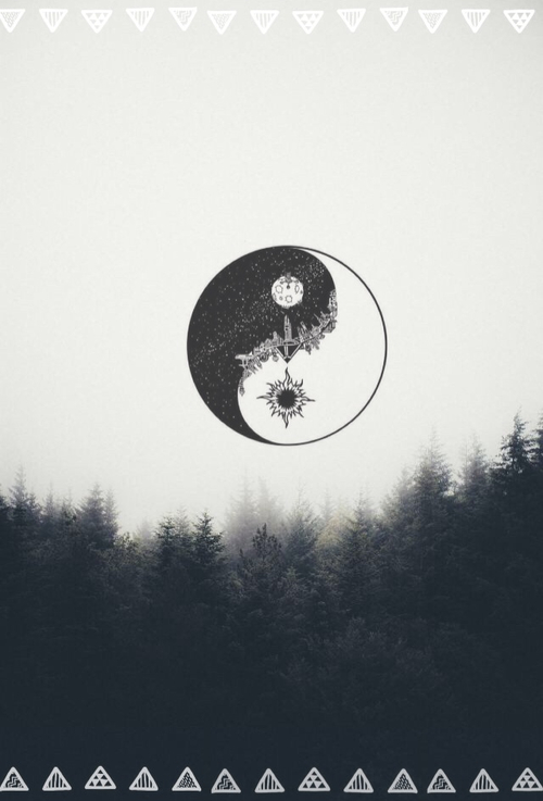 yin yang wallpaper tumblr,illustration,black and white,sky,tree,font