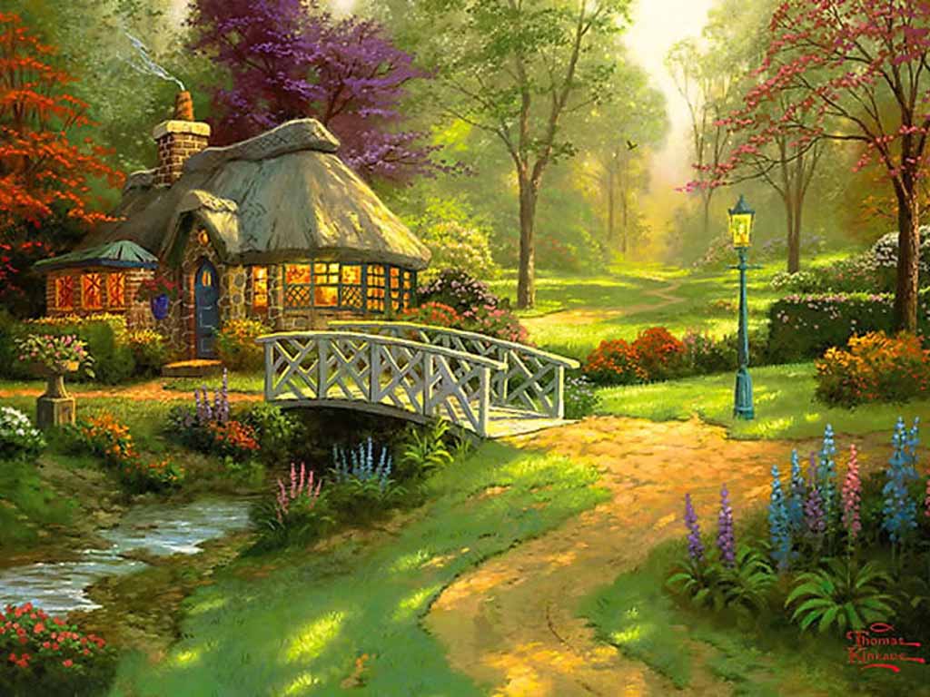 english cottage wallpaper,natural landscape,nature,painting,theatrical scenery,landscape