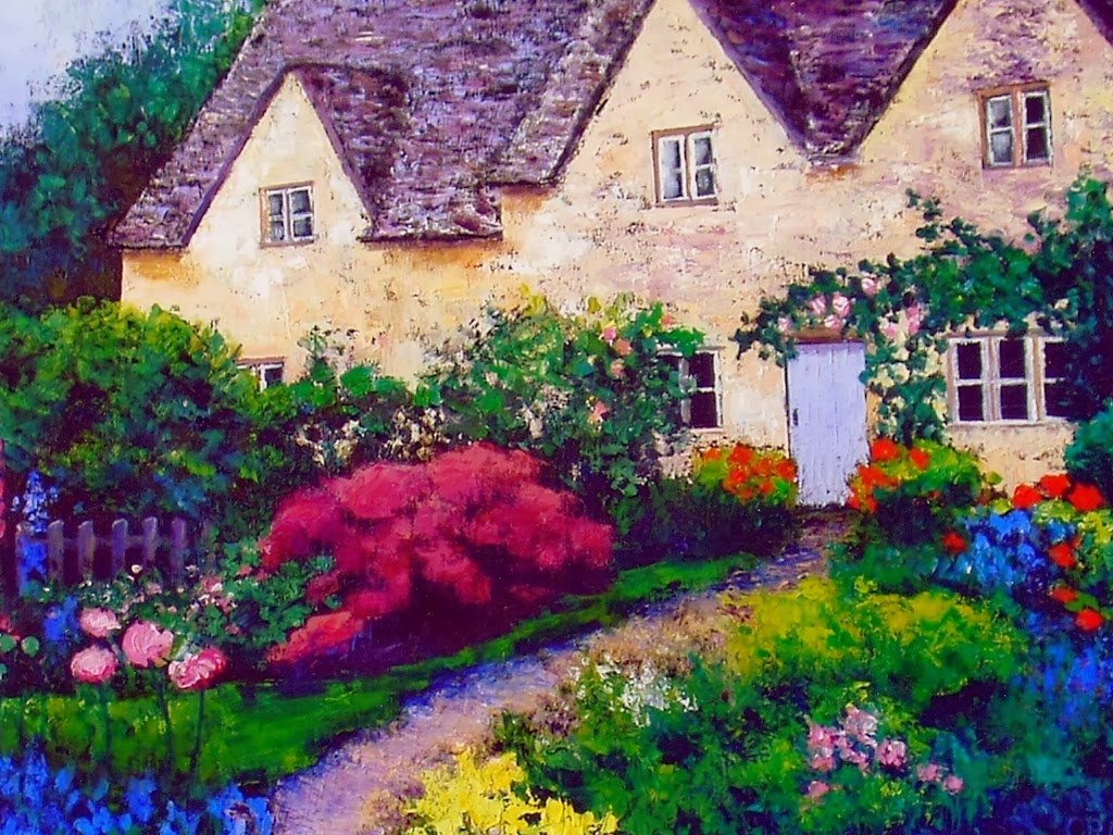 english cottage wallpaper,painting,home,watercolor paint,house,acrylic paint