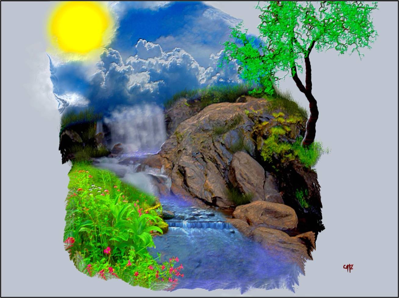 fondo de pantalla de alta resolución para android,paisaje natural,naturaleza,pintura,árbol,rock