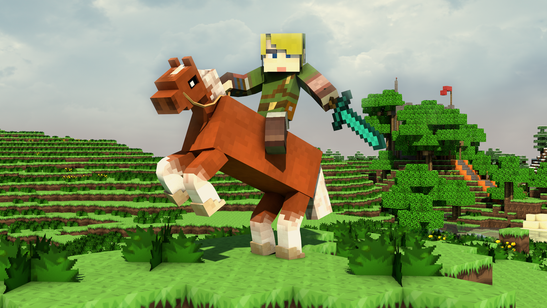 wallpapers minecraft hd,biome,horse,animation,video game software,plant