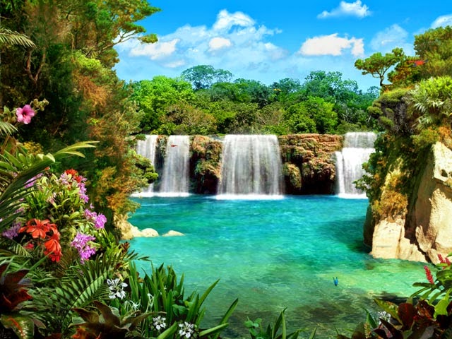 wallpaper tercantik,natural landscape,nature,body of water,waterfall,water resources