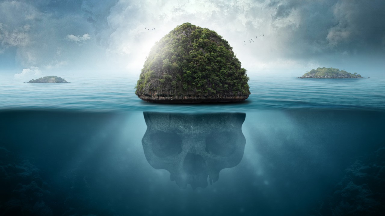 skull island wallpaper,nature,natural landscape,rock,sky,islet