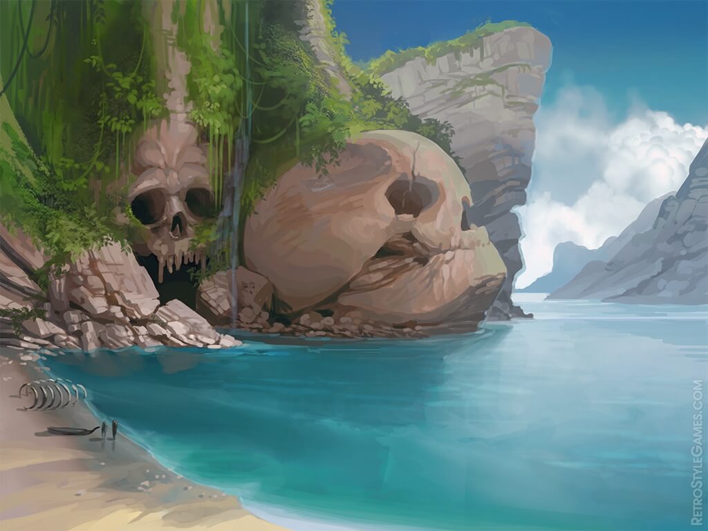 skull island wallpaper,nature,natural landscape,water resources,animation,rock