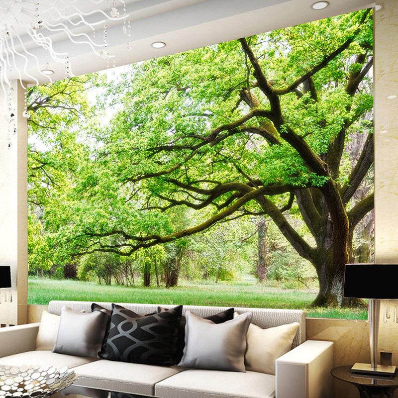 wallpaper dinding rumah 3d,nature,natural landscape,living room,room,green