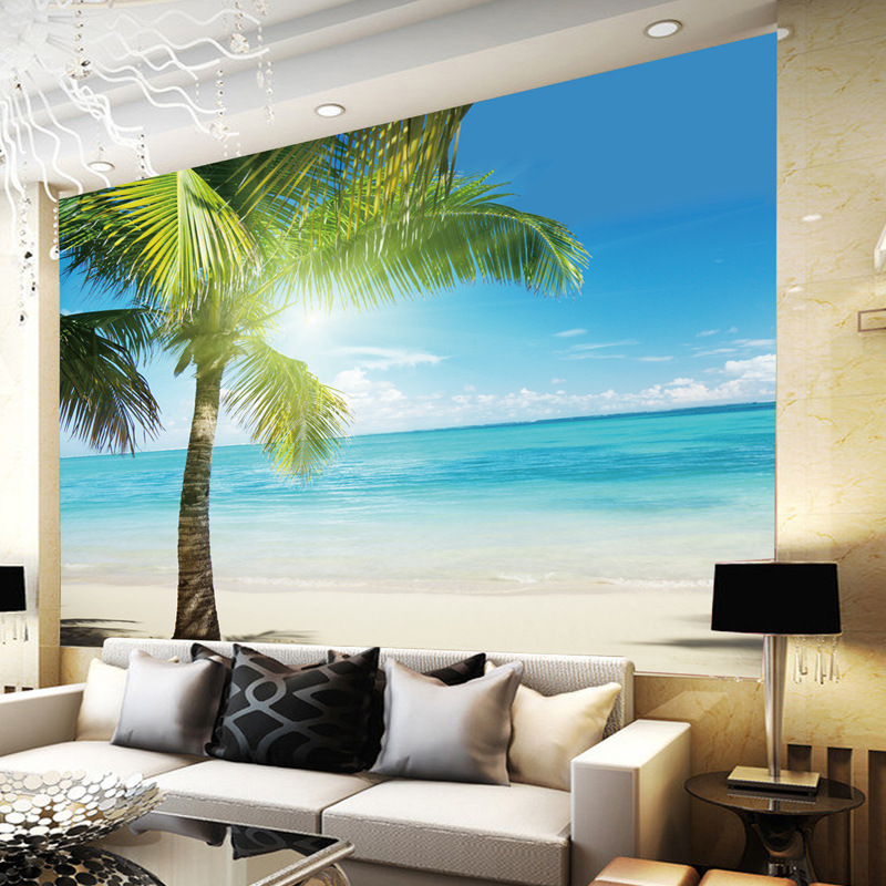 wallpaper dinding rumah 3d,wall,living room,mural,room,natural landscape