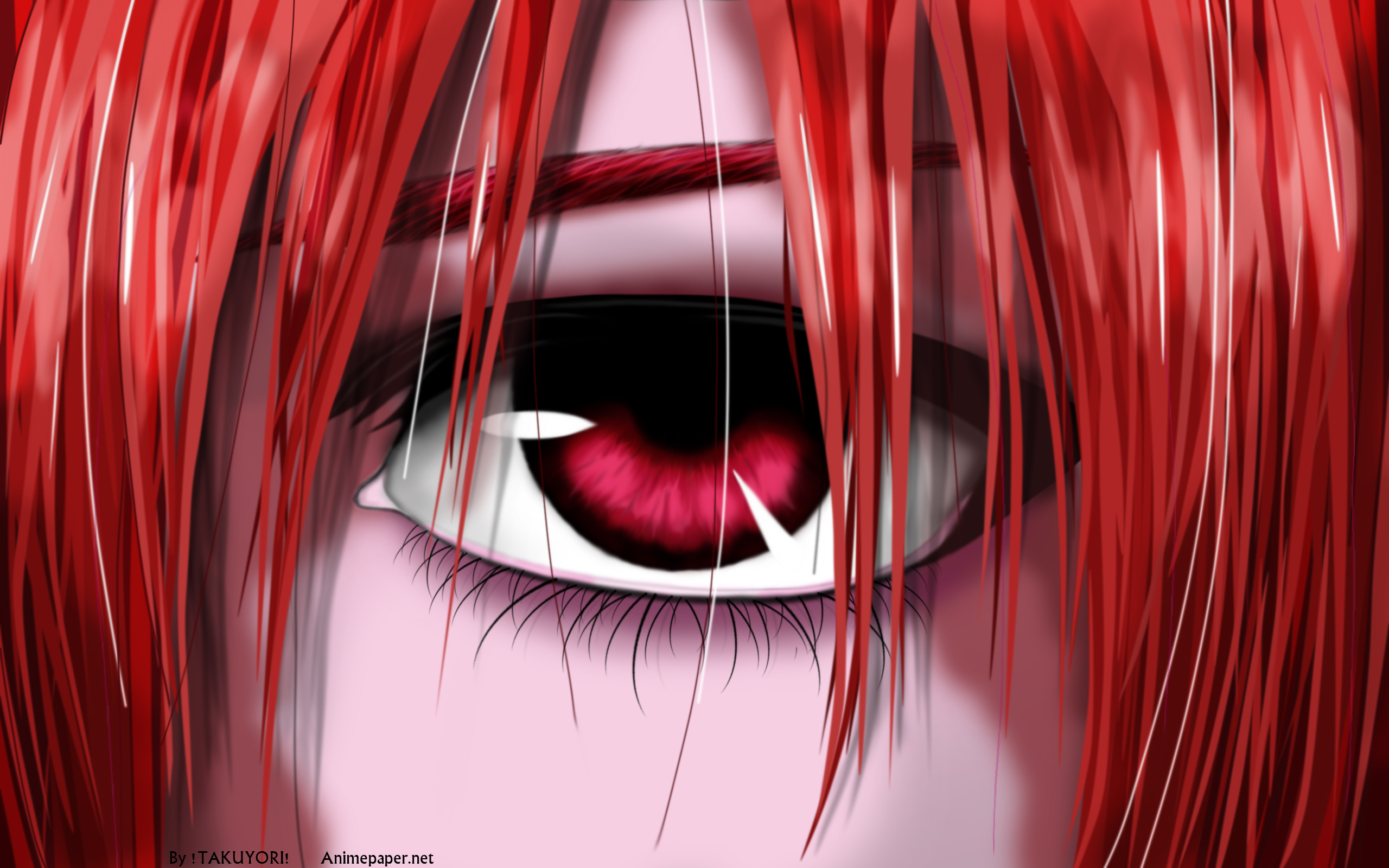 elfen lied wallpaper hd,hair,red,facial expression,anime,cg artwork