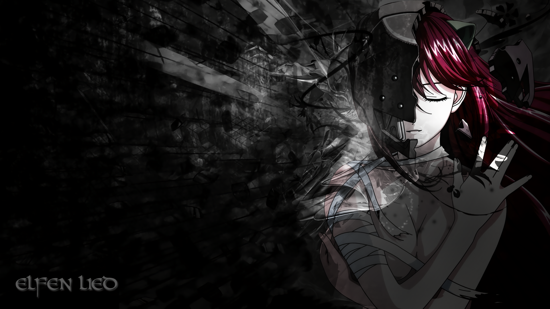 elfen lied fond d'écran hd,noir,ténèbres,oeuvre de cg,anime,monochrome