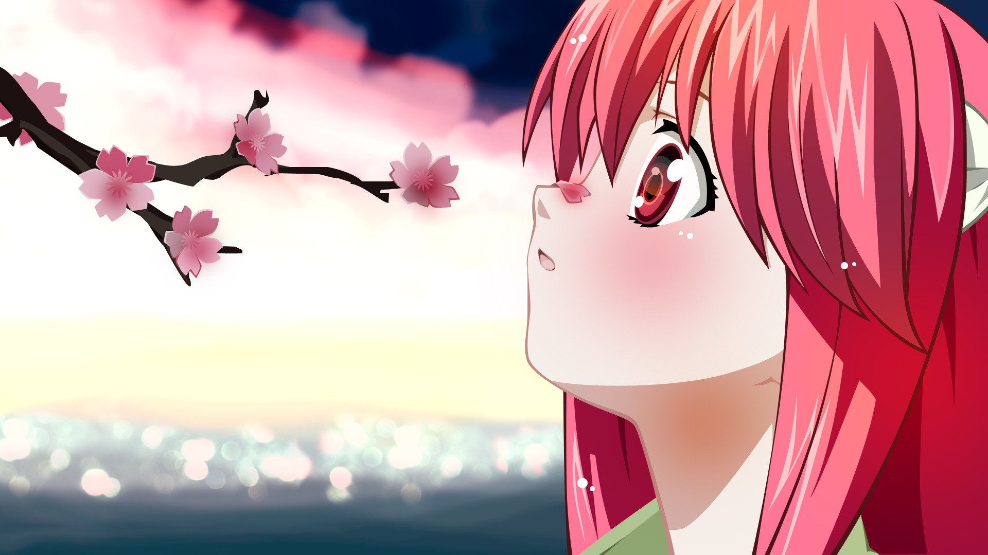 elfen lied fond d'écran hd,dessin animé,anime,oeuvre de cg,rose,ciel