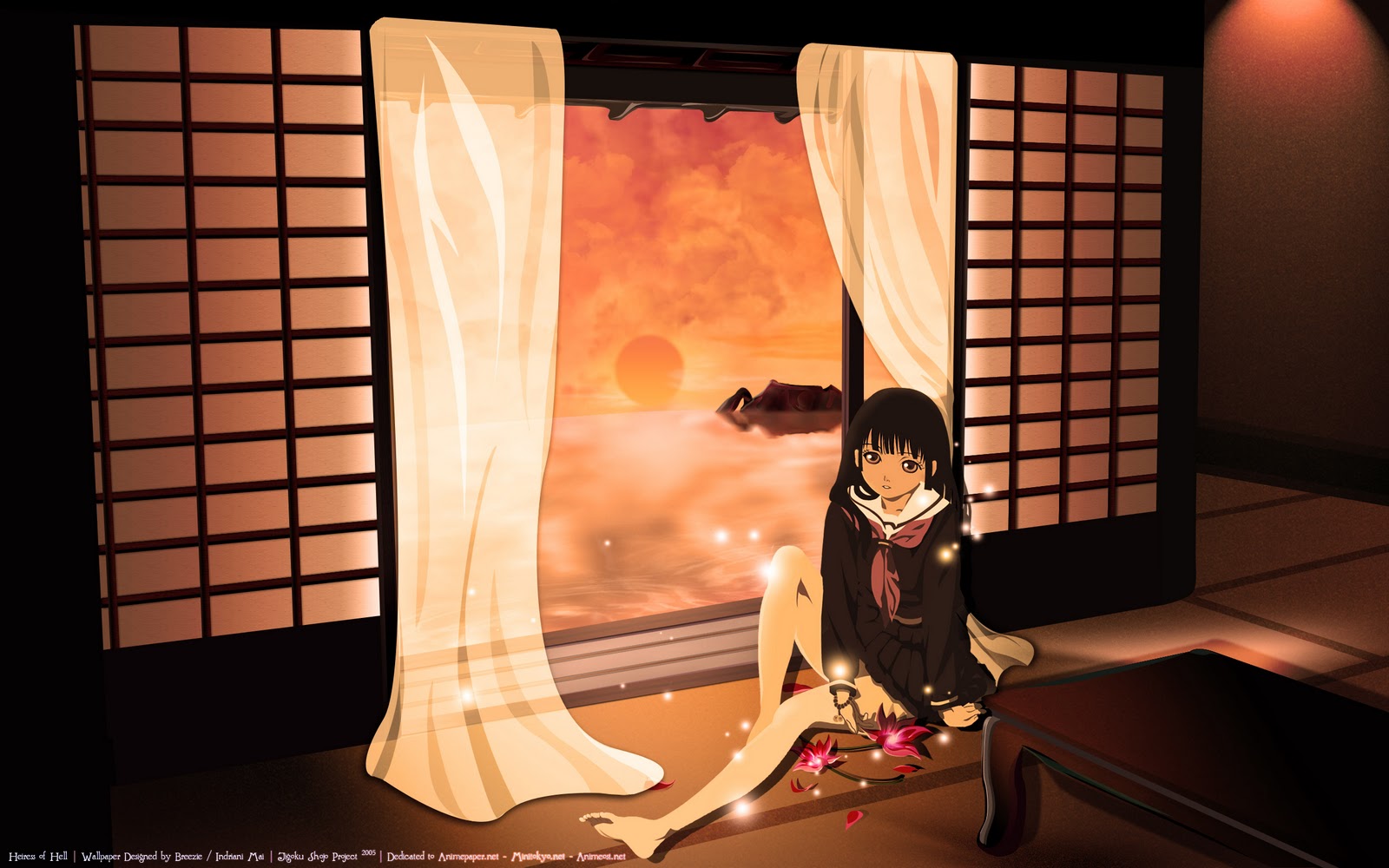 jigoku shoujo wallpaper,anime,cartoon,snapshot,screenshot,black hair