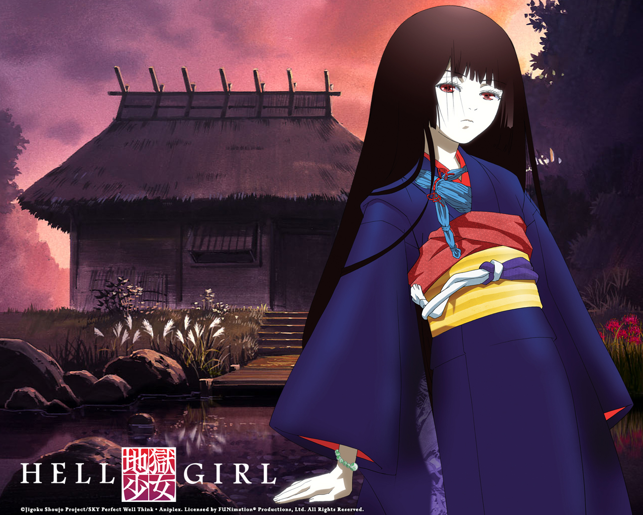 jigoku shoujo wallpaper,anime,cg artwork,adventure game,black hair,animation