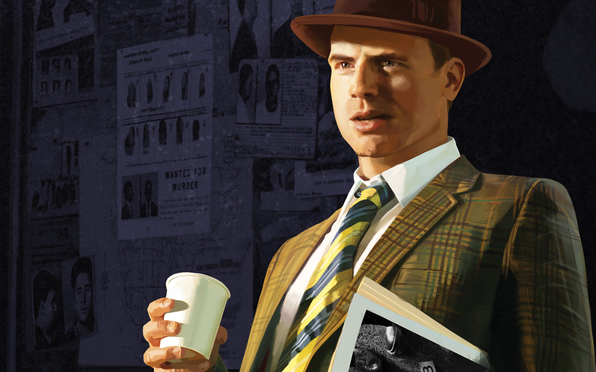 la noire wallpaper,hat,white collar worker,headgear,suit,illustration