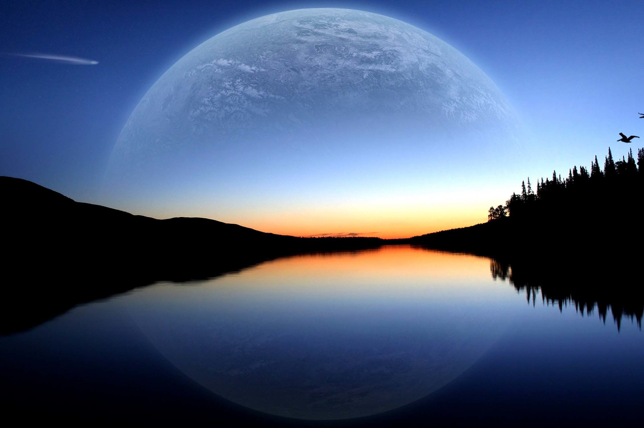 wallpapers hd,sky,nature,moon,natural landscape,reflection - WallpaperUse