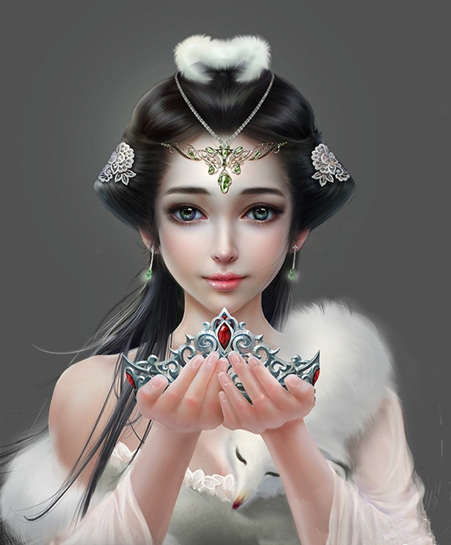 3d princess wallpaper,headpiece,hair,hair accessory,forehead,head