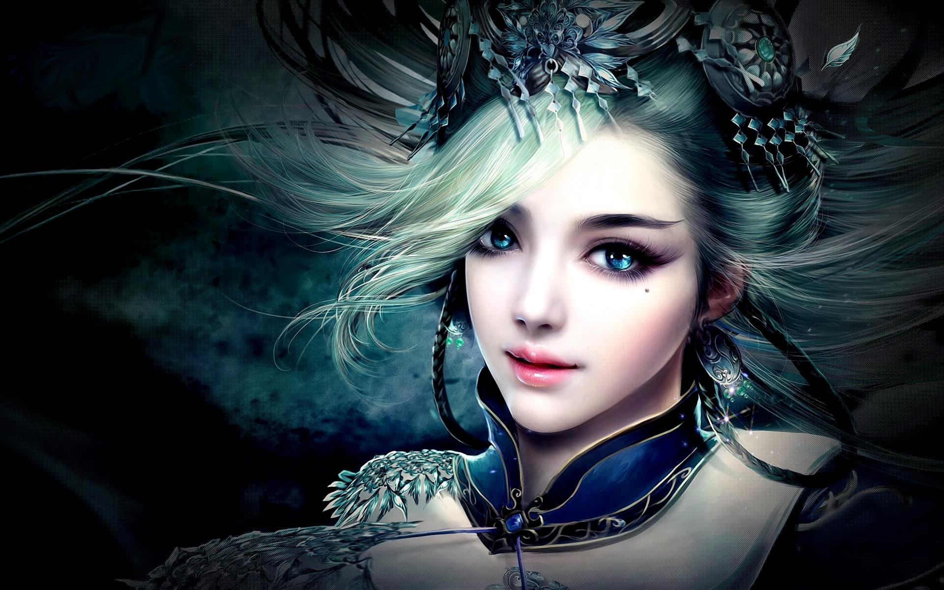 3d princess wallpaper,face,cg artwork,blue,beauty,fashion