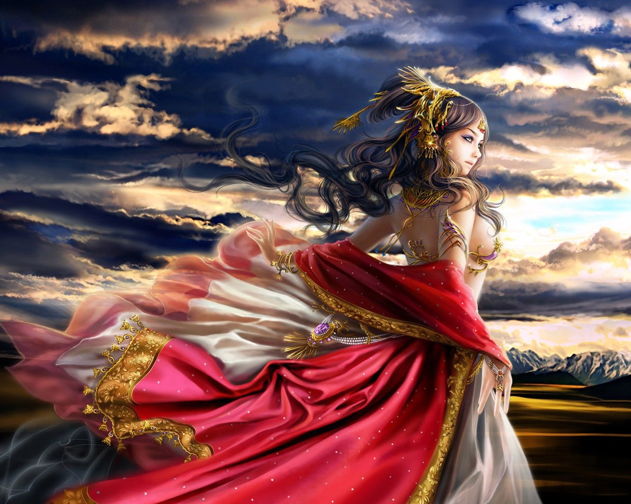 3d prinzessin tapete,cg kunstwerk,mythologie,himmel,erfundener charakter,kunst