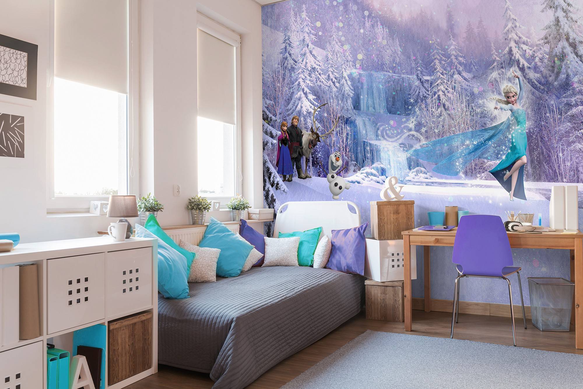 frozen wallpaper for bedroom,room,furniture,bedroom,bed,interior design