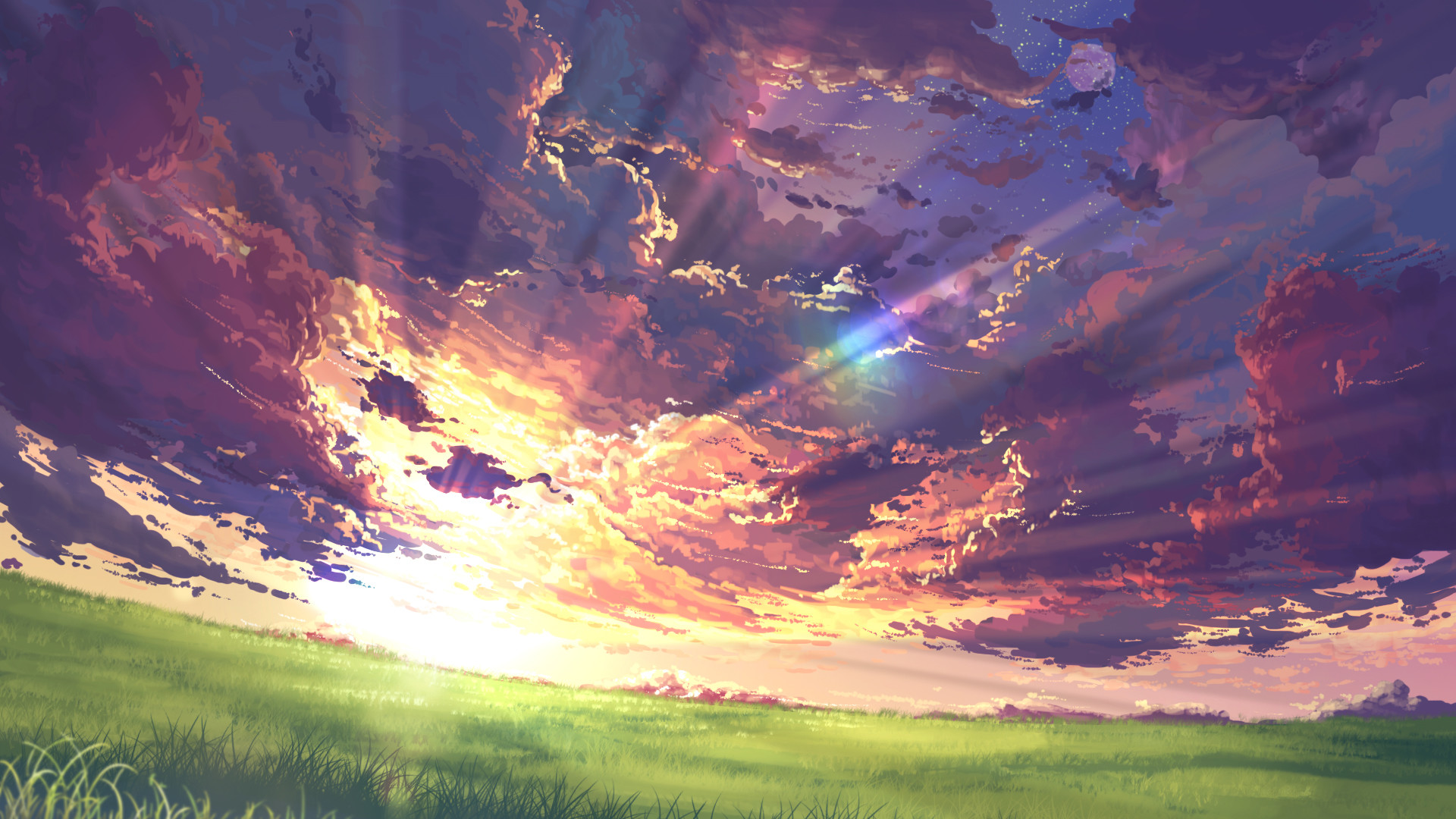 hermoso fondo de pantalla de anime,cielo,naturaleza,resplandor crepuscular,nube,paisaje natural