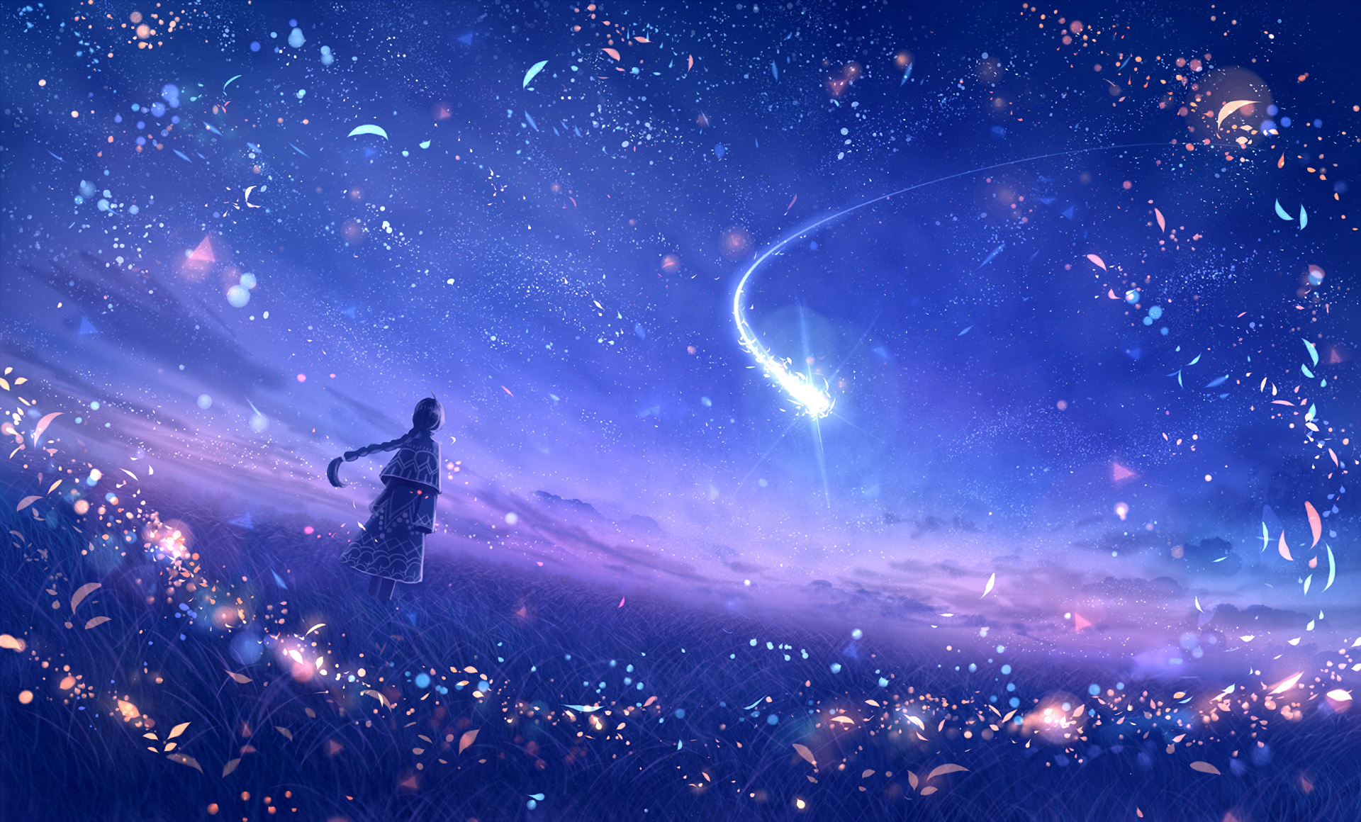 beautiful anime wallpaper,sky,outer space,atmosphere,astronomical object,universe