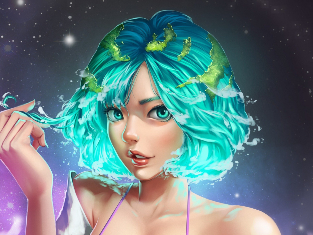 carta da parati corta,capelli,viso,blu,acqua,cg artwork