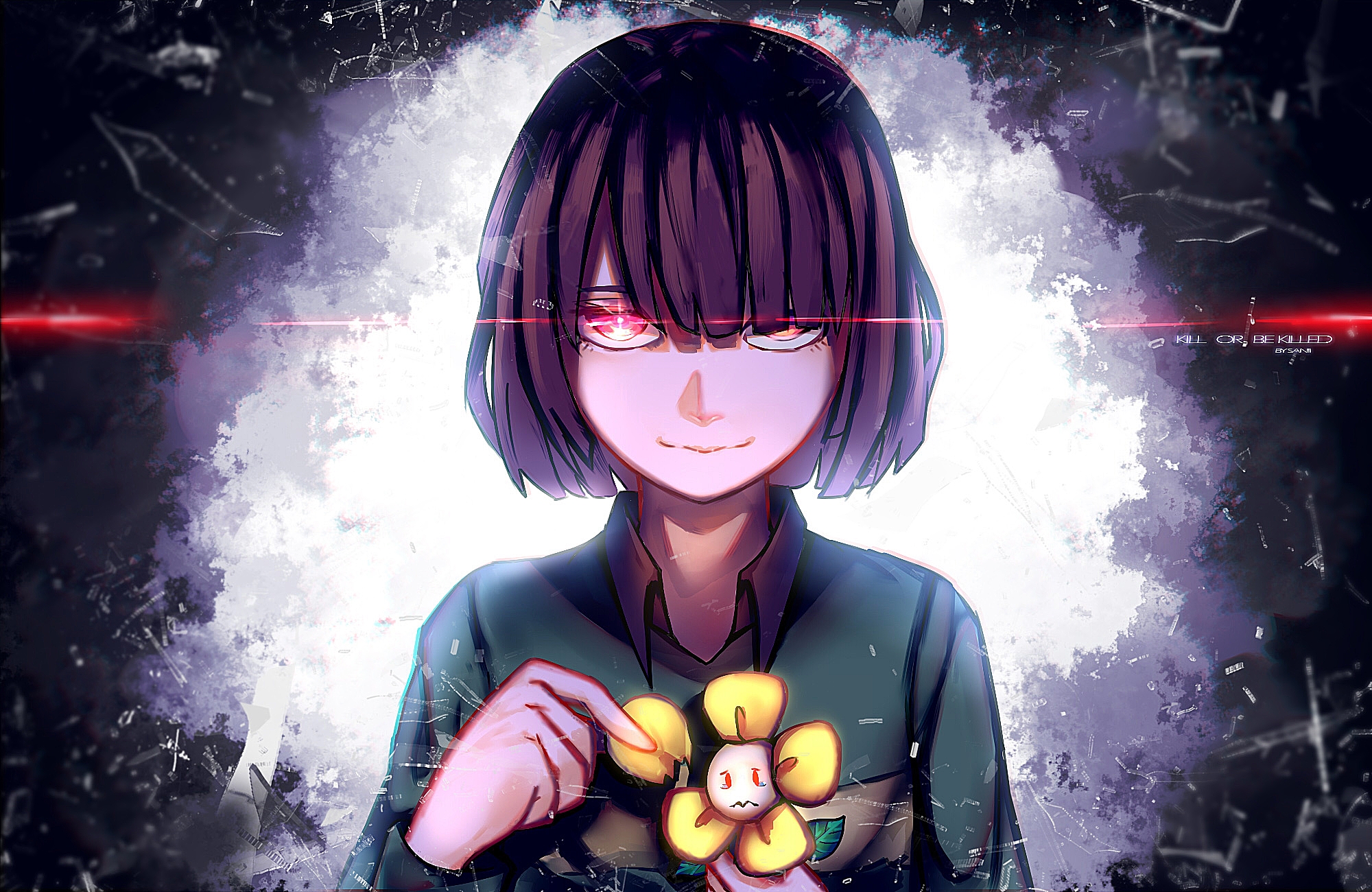 chara wallpaper,anime,cg artwork,púrpura,dibujos animados,cabello negro