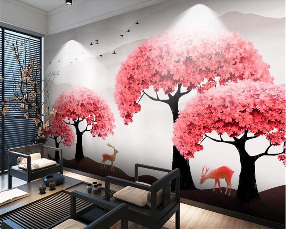 chinese character wallpaper,mural,wall,tree,plant,flower